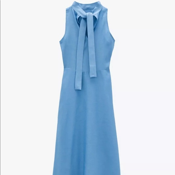 ZARA Halter Neck Sleeveless Linen Midi Bow Dress - Picture 6 of 9